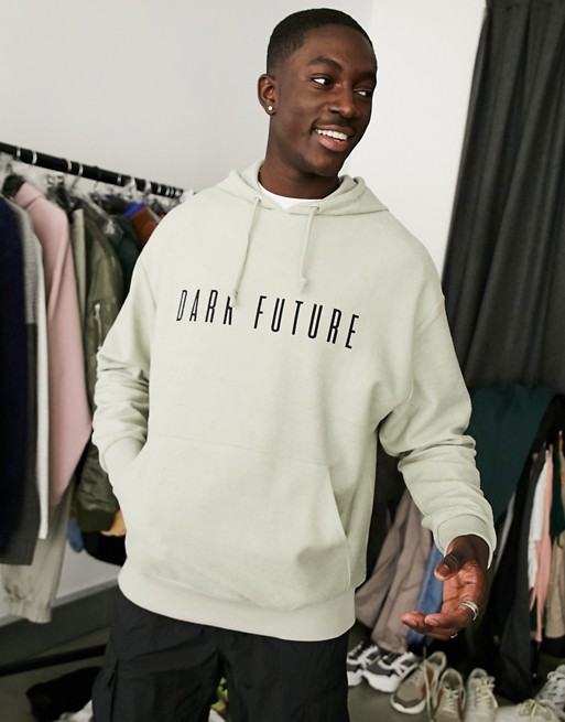 ASOS Dark Future oversized hoodie in grey with chest logo