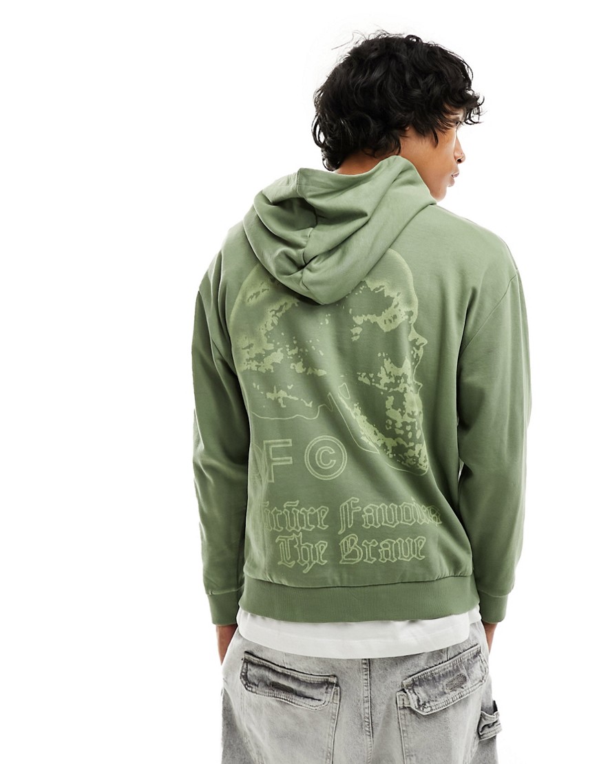 oversized hoodie in khaki with back skull print-Green