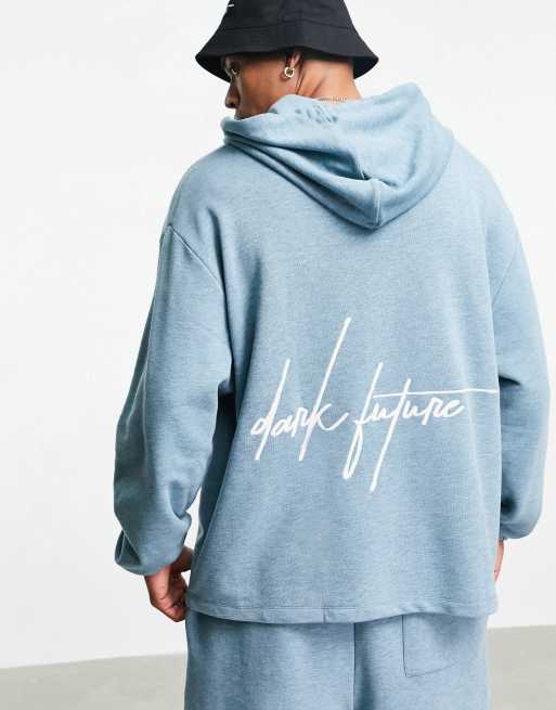 ASOS Dark Future oversized hoodie in overdyed blue heather with back logo  print - part of a set | ASOS