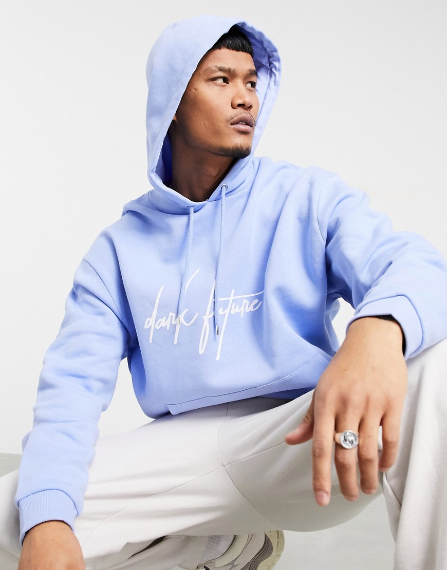 ASOS Dark Future oversized hoodie in pastel blue with front logo-Blues