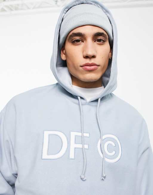 Asos Dark Future Oversized Hoodie In Polar Fleece With Large Front Logo Print In Light Blue Asos 