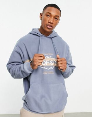 ASOS Dark Future oversized hoodie in polar fleece with logo and taping stripe detail in stone blue