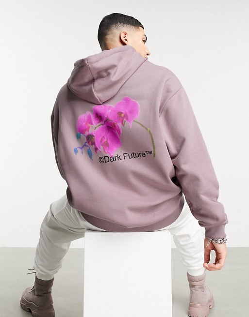 ASOS Dark Future oversized hoodie in purple with back graphic print
