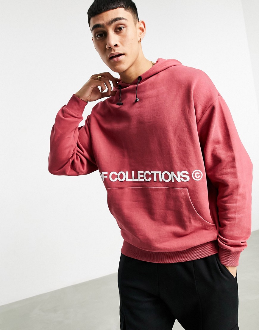 ASOS Dark Future oversized hoodie in red with multi-placement print
