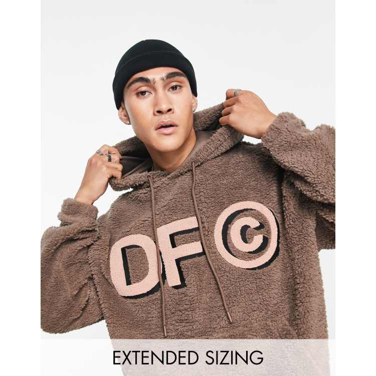 ASOS Dark Future oversized hoodie in teddy borg with logo applique in brown  | ASOS