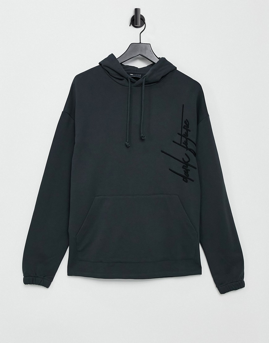 ASOS Dark Future oversized hoodie in washed black with embroidered logo