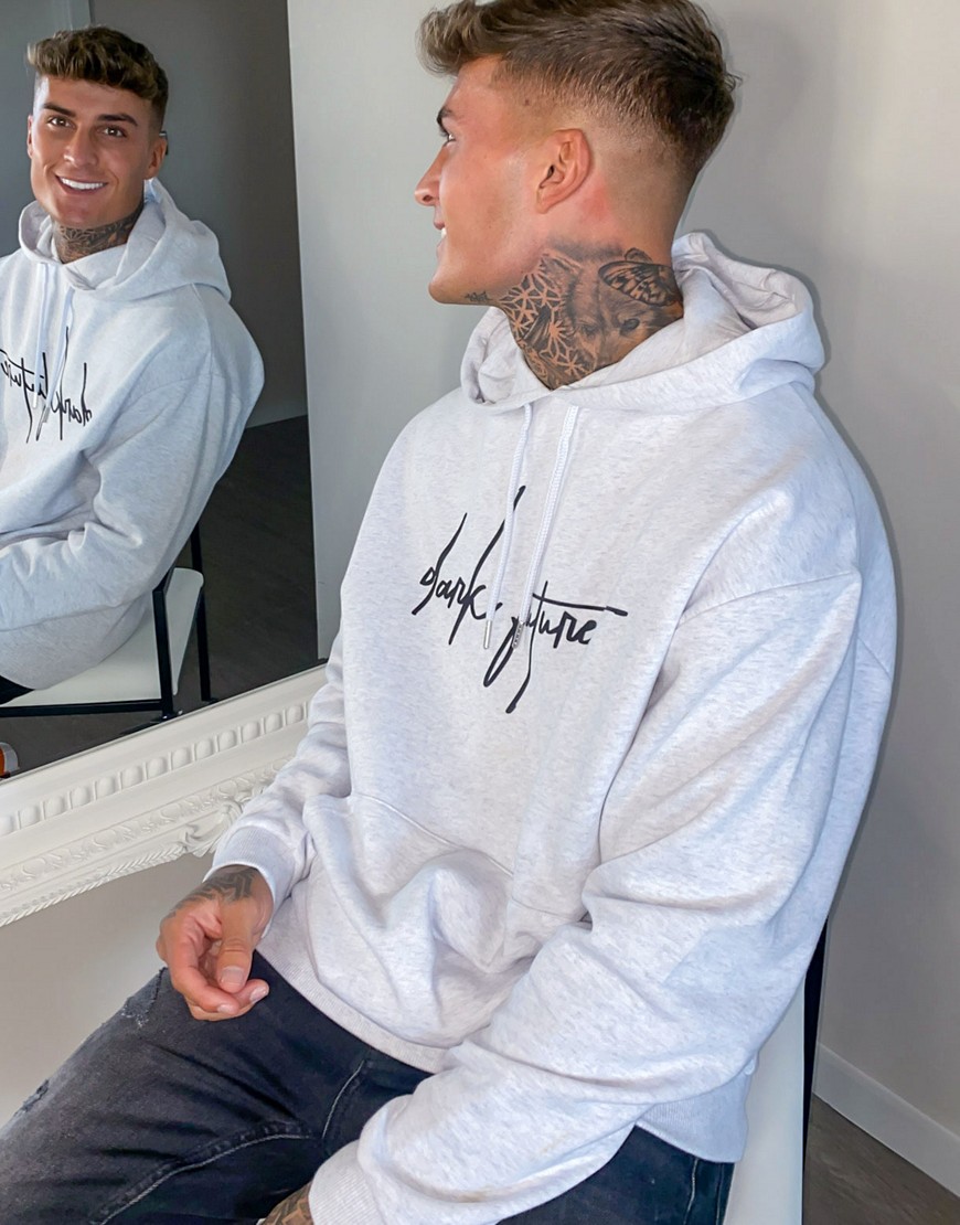 ASOS Dark Future oversized hoodie in white heather with chest logo