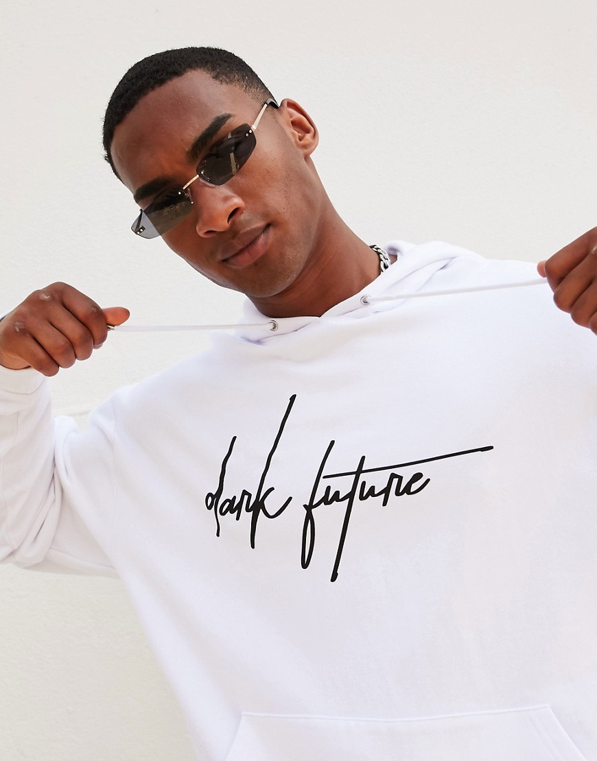 ASOS Dark Future oversized hoodie in white with chest logo