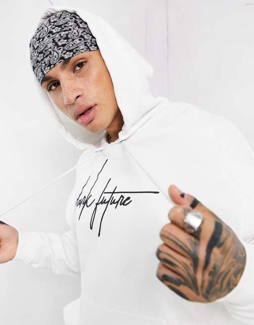 ASOS Dark Future oversized hoodie in white with logo print, 3 of 4