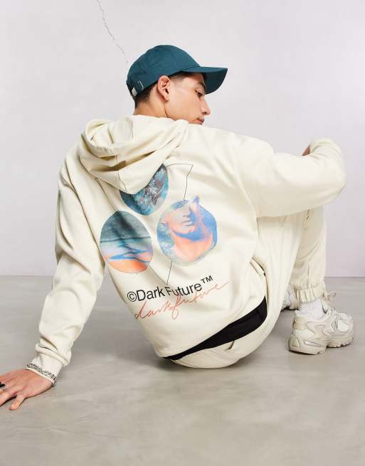 ASOS Dark Future - Oversized hoodie met grafische print op de achterkant en logo's in crème, deel van co-ord set