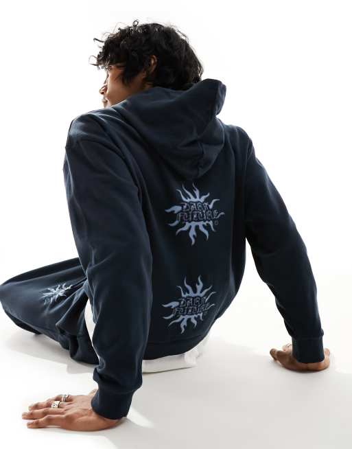 ASOS Dark Future - Oversized hoodie met print op de ruggengraat in marineblauw, deel van co-ord set