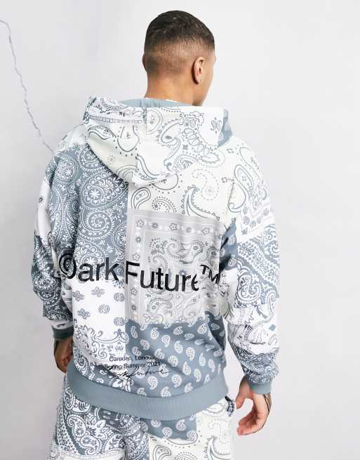 ASOS Dark Future oversized hoodie with all over paisley print in blue