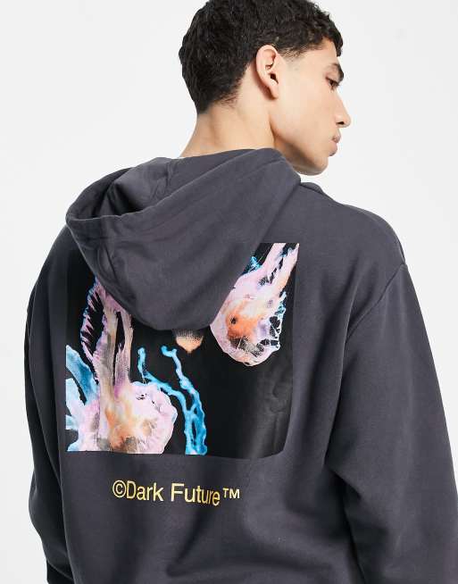 ASOS Dark Future oversized hoodie with back graphic print in washed black