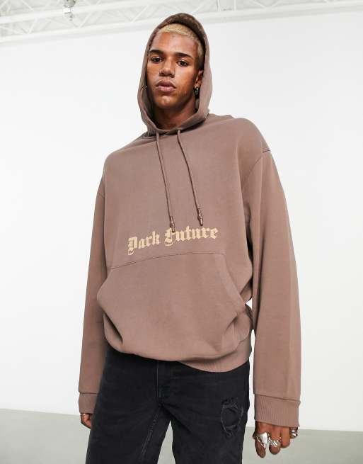 ASOS Dark Future oversized hoodie with back graphic puff print in brown