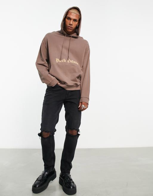 ASOS Dark Future oversized hoodie with back graphic puff print in brown