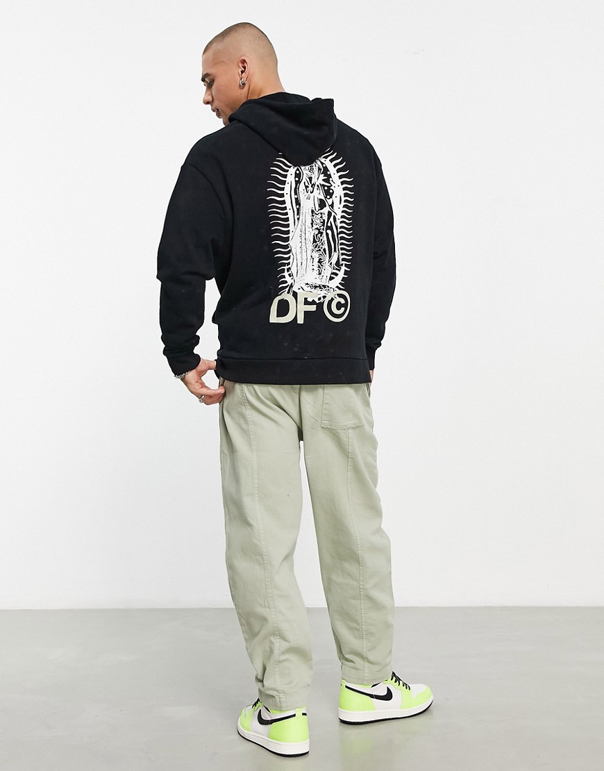 ASOS Dark Future oversized hoodie with back renaissance style graphic puff print in washed black