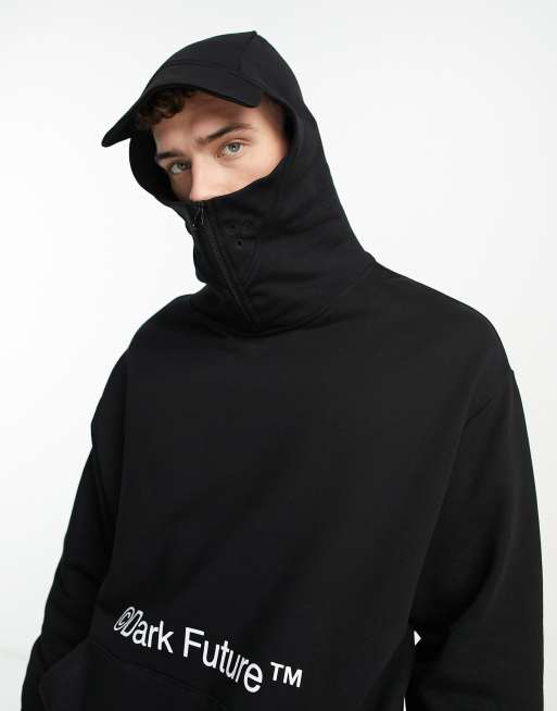 ASOS Dark Future oversized hoodie with balaclava hood detail in black, 3 of 4