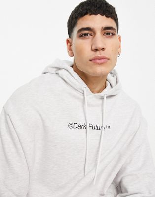 ASOS Dark Future oversized hoodie with chest print logo in white marl