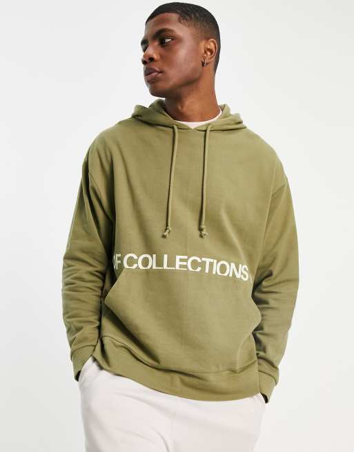 ASOS Dark Future oversized hoodie with large logo back print in khaki ...