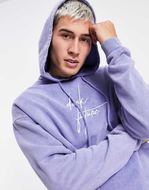 ASOS Dark Future oversized hoodie with logo embroidery in lilac acid wash