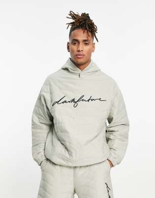ASOS Dark Future oversized hoodie with scalloped quilting in neutral - part of a set