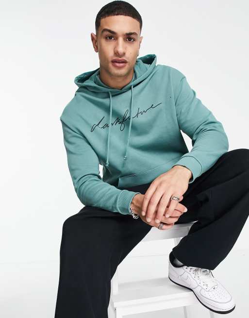 BoohooMAN Tall Man Signature Embroidered Hoodie in Green for Men