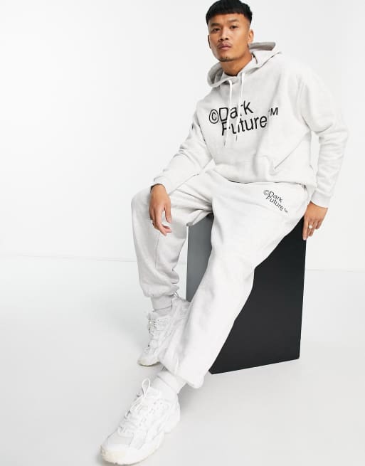 ASOS Dark Future - Oversized joggingbroek met logoprint in gemêleerd wit, deel van co-ord set