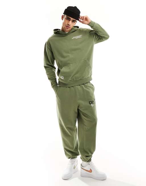 ASOS Dark Future - Oversized joggingbroek met print in beige met acid wash, deel van co-ord set