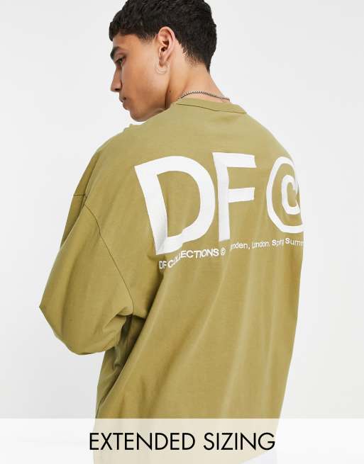 ASOS Dark Future - Oversized langærmet T-shirt med stort logoprint bagpå i khaki, 2 af 4