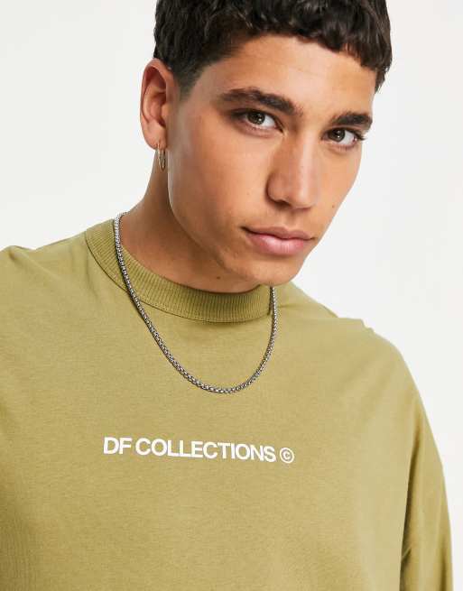ASOS Dark Future - Oversized langærmet T-shirt med stort logoprint bagpå i khaki, 4 af 4