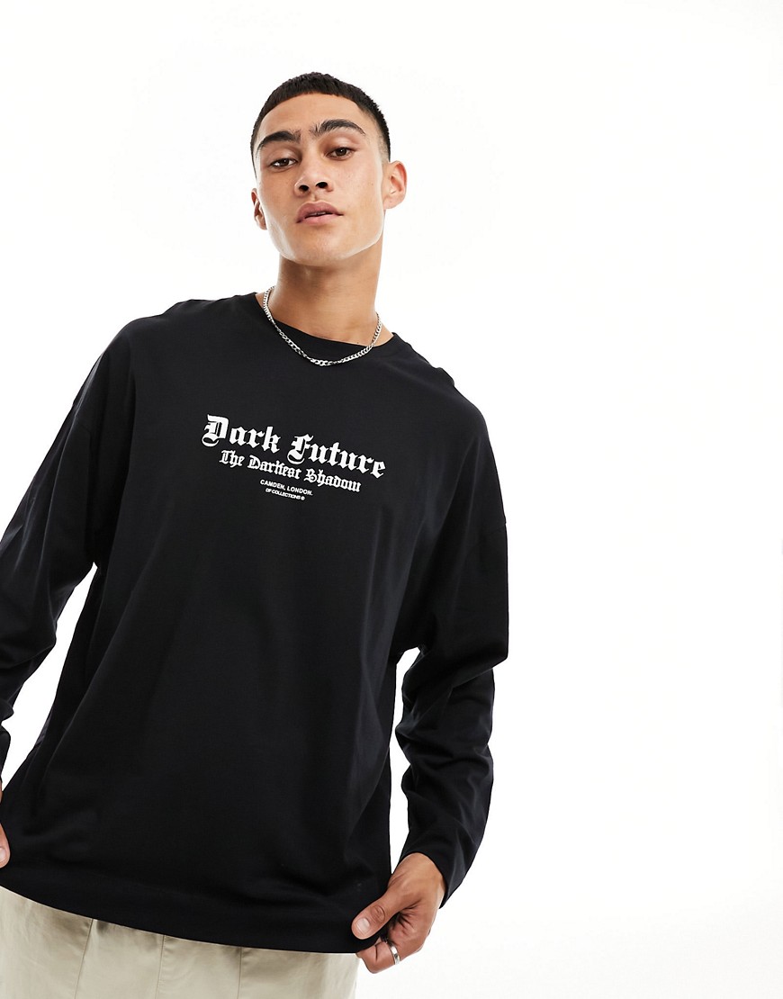 ASOS Dark Future oversized long sleeve t-shirt in black with chest gothic text print