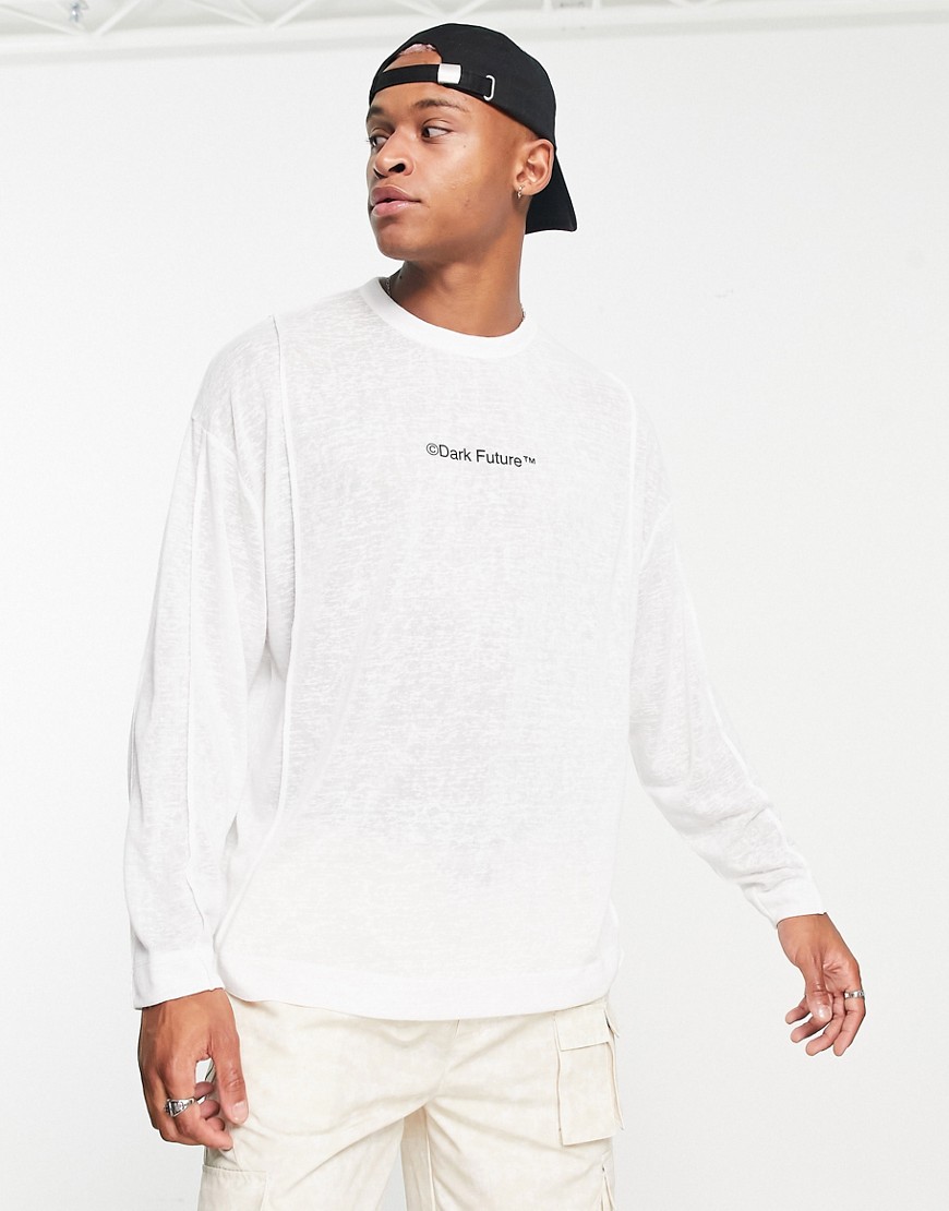 ASOS Dark Future oversized long sleeve t-shirt in jersey with logo print in white