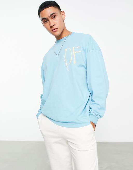 ASOS Dark Future oversized long sleeve t-shirt with back logo and graphic print in aqua blue, 2 of 4