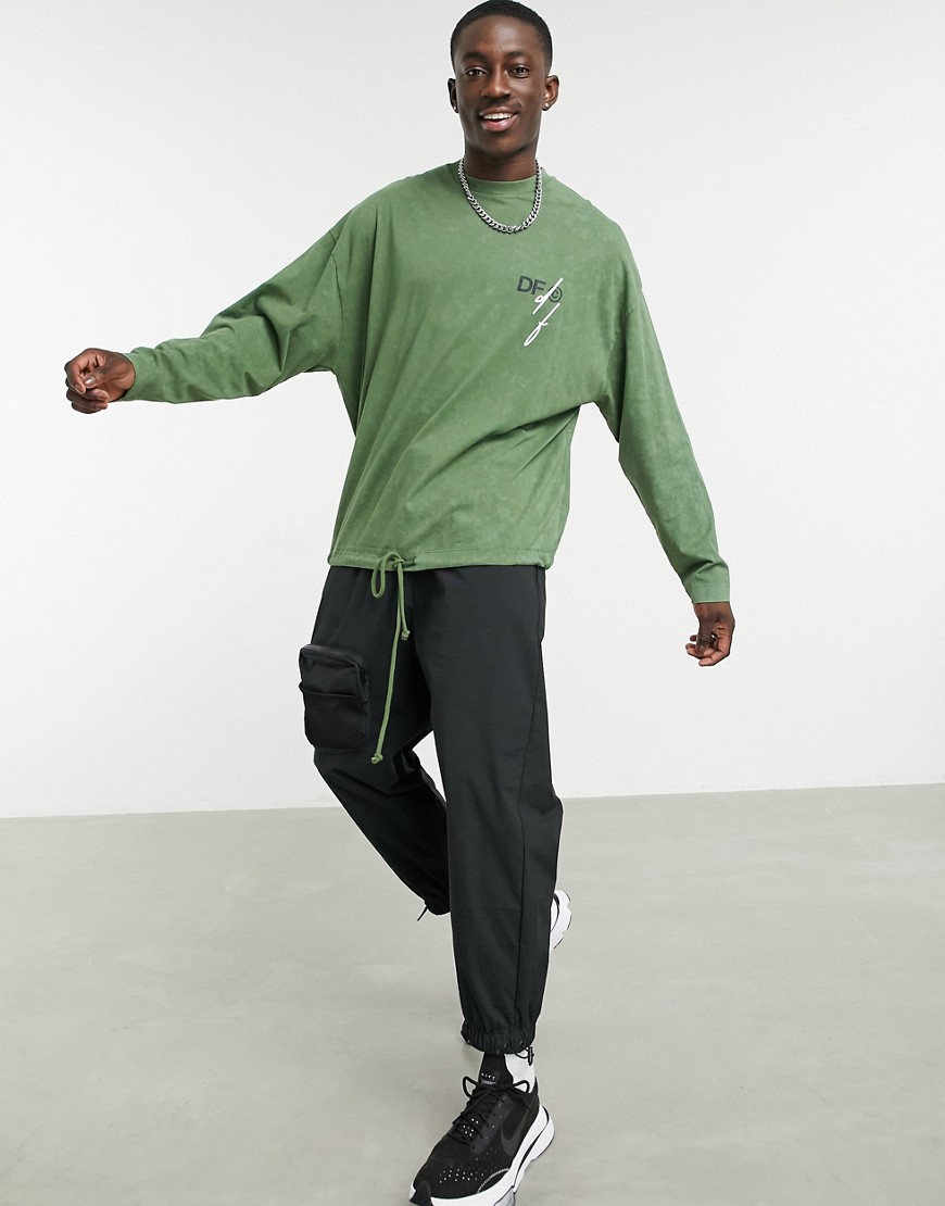 ASOS Dark Future oversized long sleeve t-shirt with back print and drawcord in green