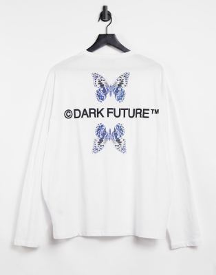 ASOS Dark Future oversized long sleeve T-shirt with butterfly print in white