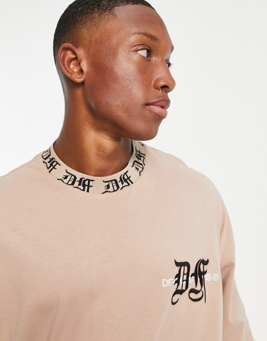 ASOS Dark Future oversized long sleeve t-shirt with logo neck rib and chest print in neutral