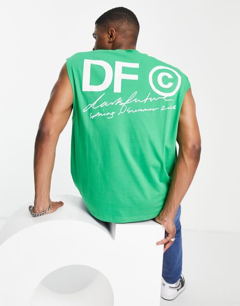 ASOS Dark Future oversized singlet with logo back print in bright green - view 1