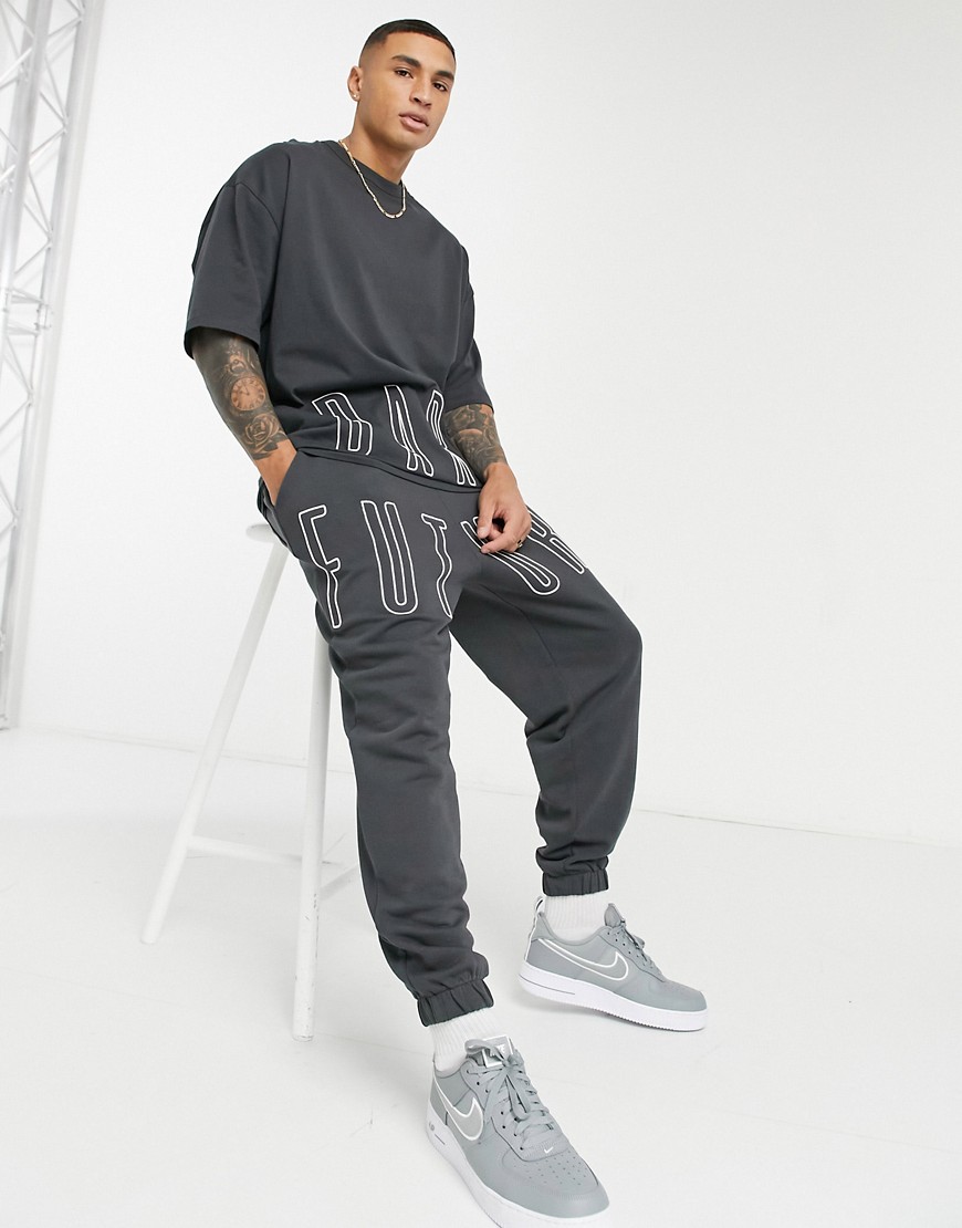 ASOS Dark Future oversized sweatpants in black with embroidered logo - part of a set