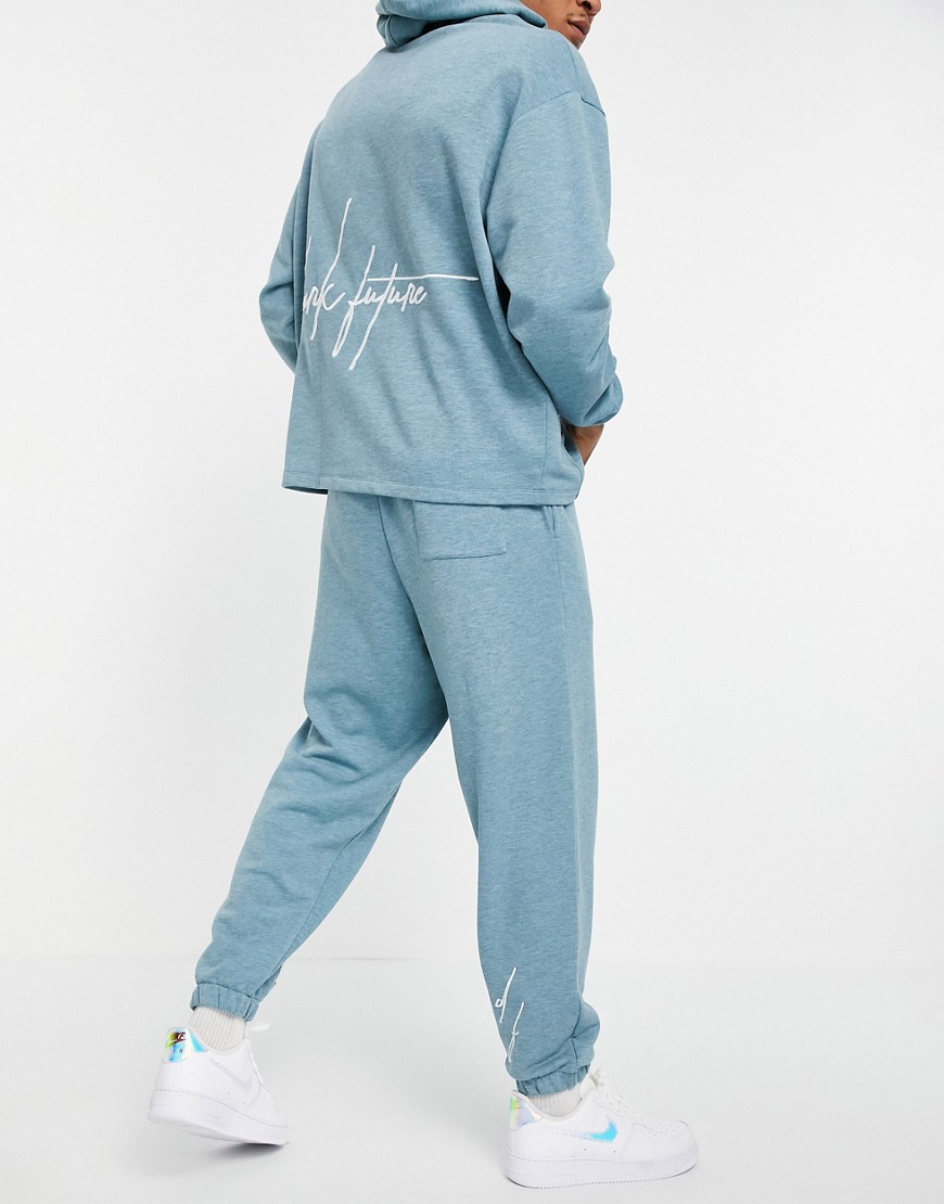 ASOS Dark Future oversized sweatpants in overdyed blue heather - part of a set-Blues