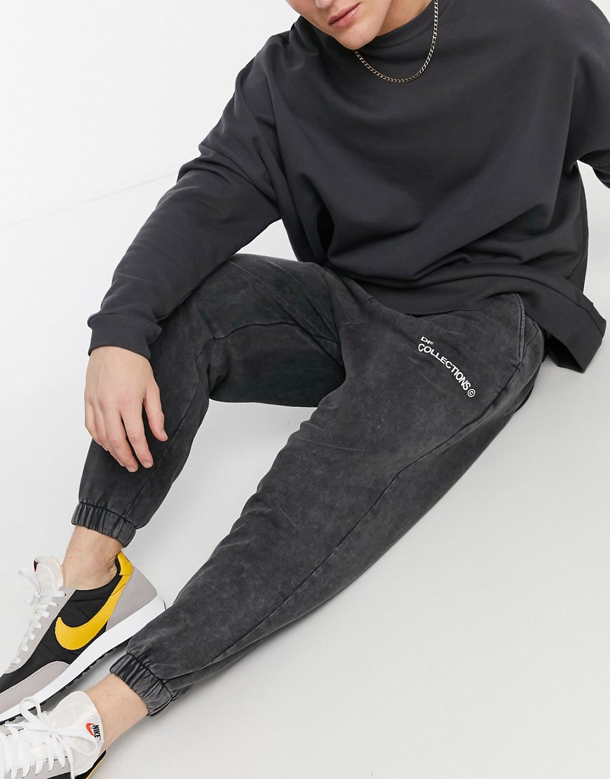 Asos Dark Future Oversized Sweatpants Set With Multi-placement Logo In Black Acid Wash