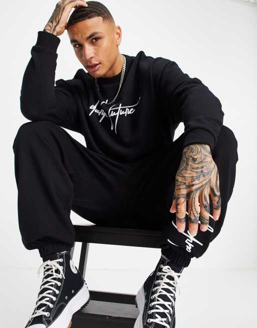 ASOS Dark Future - Oversized sweatshirt i sort med logoprint - Del af sæt