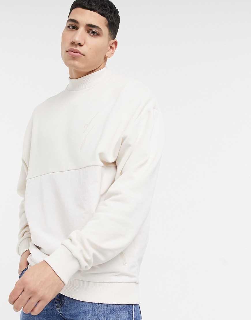 ASOS - Dark Future - Oversized sweatshirt in beige met nylon inzetstuk-Neutraal