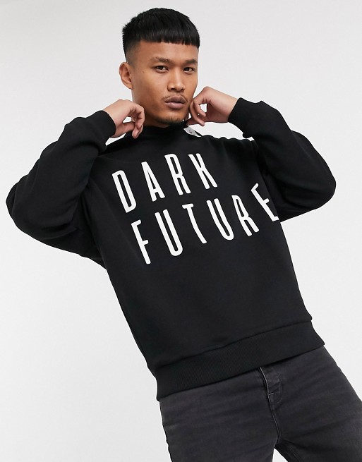 ASOS Dark Future oversized sweatshirt in black with chest logo