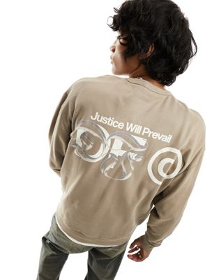 ASOS DARK FUTURE oversized sweatshirt in brown with print