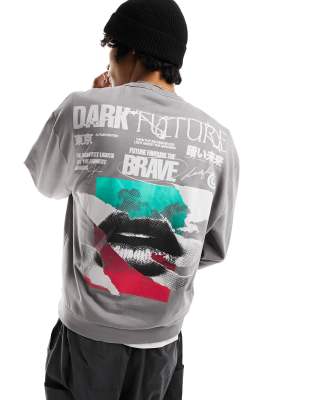 ASOS Dark Future ASOS DARK FUTURE oversized sweatshirt in grey with back print