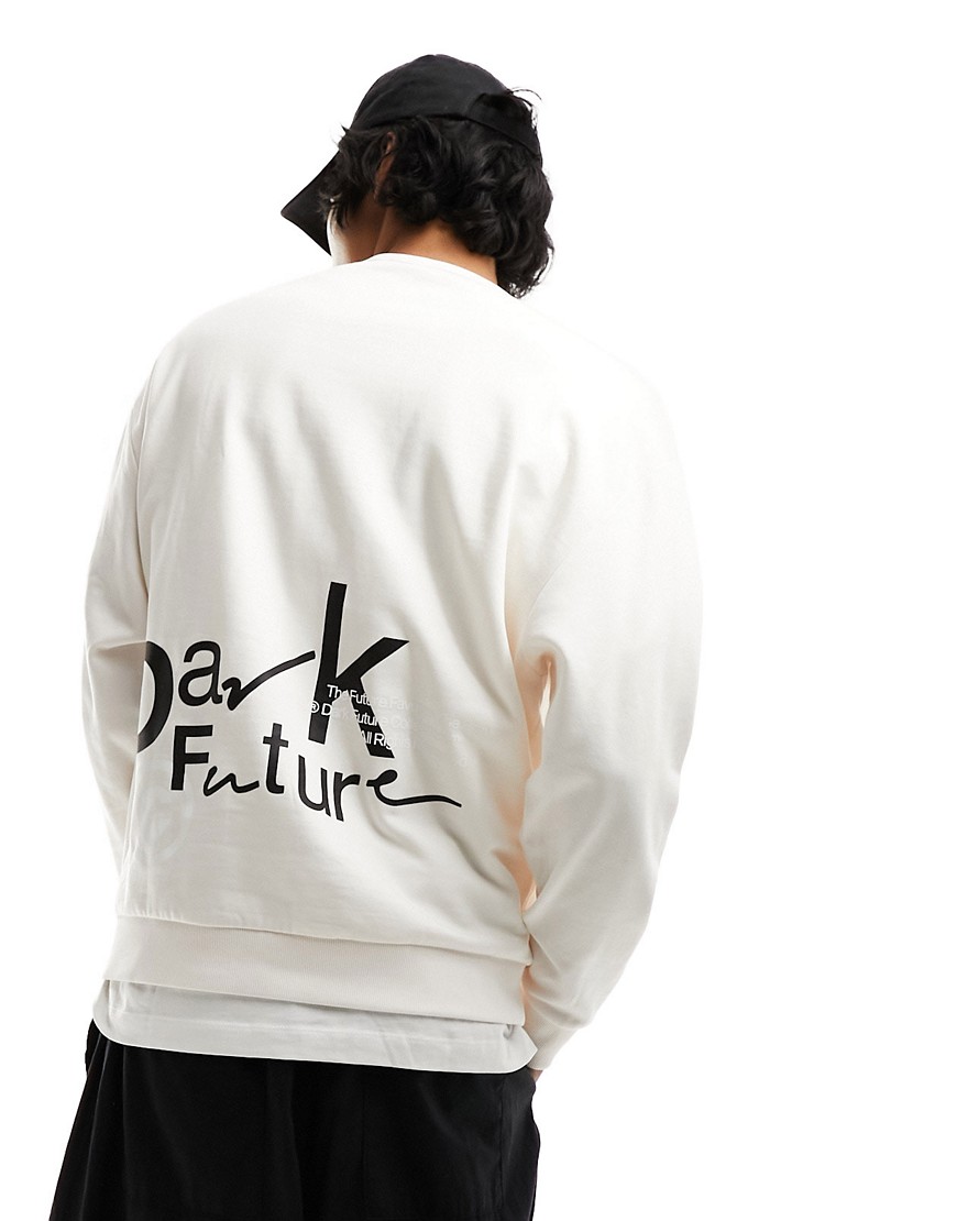 ASOS DARK FUTURE oversized sweatshirt in off white with print-Neutral