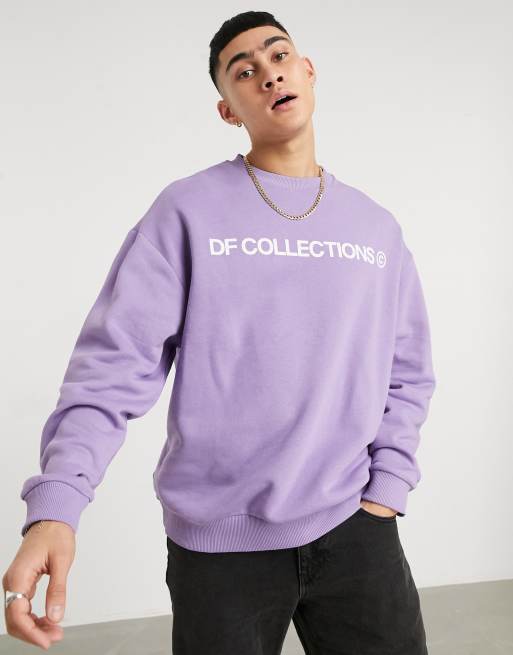 ASOS Dark Future oversized sweatshirt in purple with chest logo print