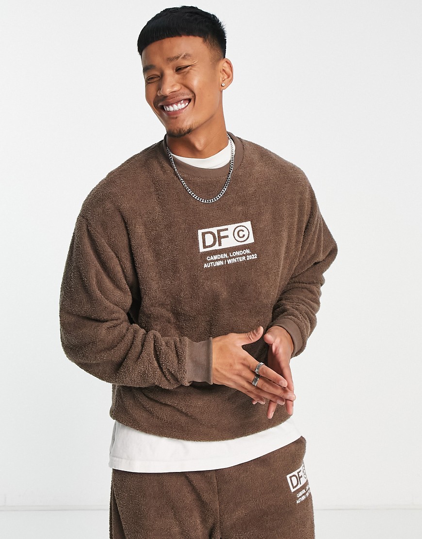 ASOS Dark Future oversized sweatshirt in soft towel jersey with logo embroidery in brown - part of a set