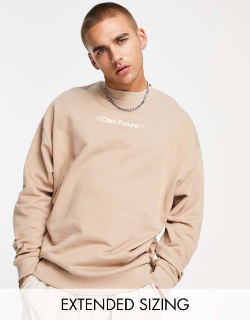 FhyzicsShops – Dark Future – Oversized-Sweatshirt in Taupe mit Logoprints vorne und SELECTED