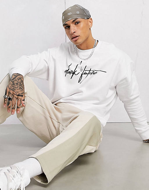 ASOS Dark Future oversized sweatshirt in white with logo print